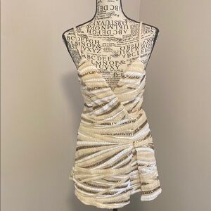 Elegant Cream and Gold Strapless shorts jumpsuit